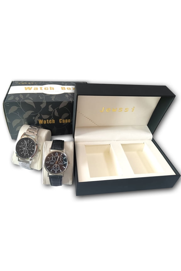 Watch Box for Men, Luxury Travel Watch Case with 2 Pillow, Dual PU Leather Roll Case