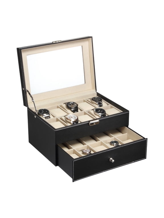 Watch Box for Men, Portable Watch Organizer, PU Leather Watch Display Case for Men (20 Compartments)