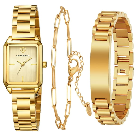 Watch Bracelet Set for Women, 18K Gold Plated Bracelet Bangle, Luxury Ladies Quartz Wrist Watches Set - 3PCS, Gift for Her (Gift Box Included)