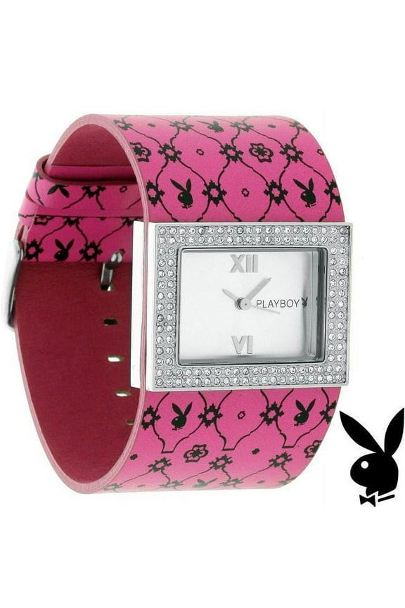 Watch Bunny Pink Leather Band Swarovski Crystal Stainless Steel Back HTF