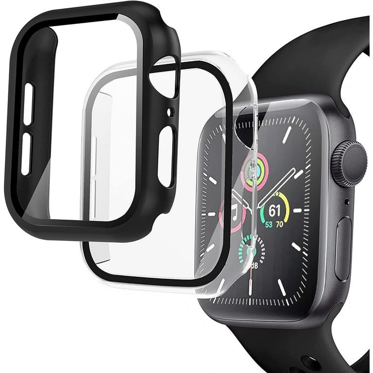 Watch Case 2 Packs Compatible for Apple Watch Series 6 5 4 SE 44mm for Women Men with Tempered Glass Screen Protector Black Clear