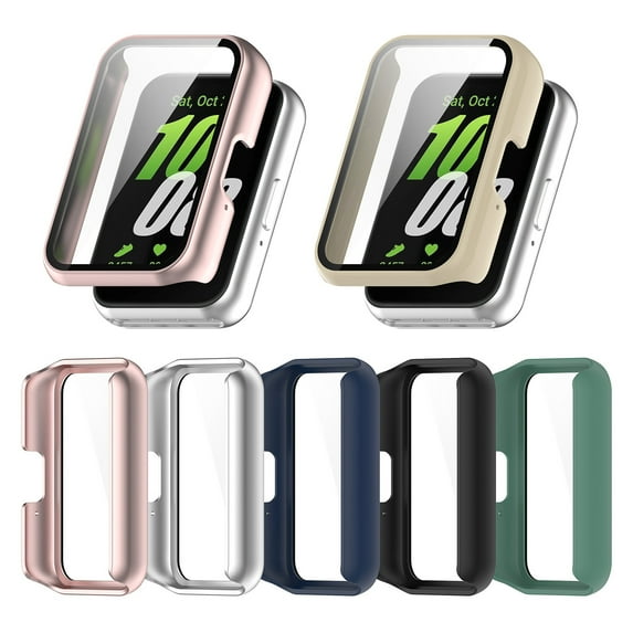 Watch Case with Tempered Glass Screen Protector for Galaxy Fit3 SM-R390 Full-Coverage Shockproof Bumper Scratch-Resistant PC Material Smartwatch Protective Cover