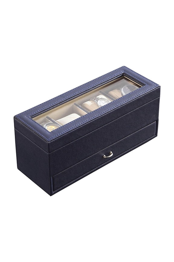 Watch Case with Drawer Display and 4 Slots, Blue