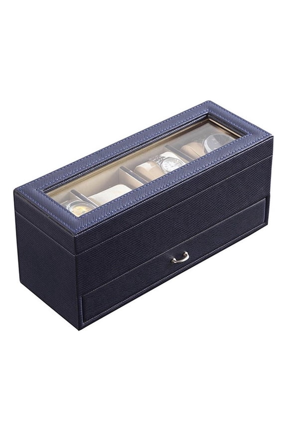 Watch Case with Drawer Display and 4 Slots- Blue