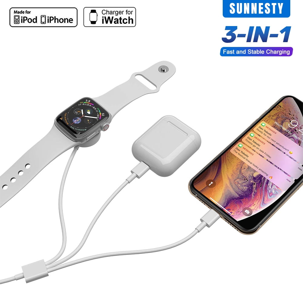Watch Charger 3 in 1 Wireless Charging Cable for Apple Watch Series  6/SE/5/4/3/2/1, Competible with 11/11 Pro/XR/XS/XS  Max/X/8/8Plus/7/7Plus/6/6Plus/5