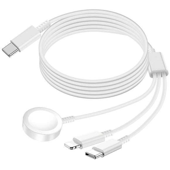 Watch Charger for Apple iWatch 3 in 1 Charger Cable for iPhone iPad Android Devices Wireless Charging Dock for iWatch Series 10/9/8/7/6/5/4/3/2/SE/SE 2/Ultra/Ultra 2 (1.2m, White)