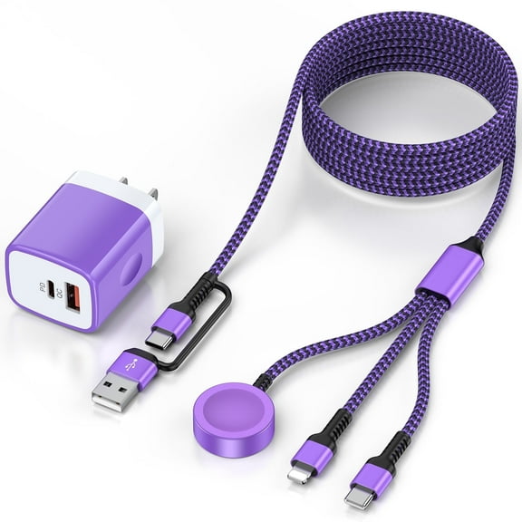 3 in 2 Charging Cable Compatible for Watch Charger, Magnetic Wireless Watch Charger Cable 6FT with 20W Fast Charger Block, Smart i-Watch Charger Cable Compatible for iWatch, iPhone, Android, Purple