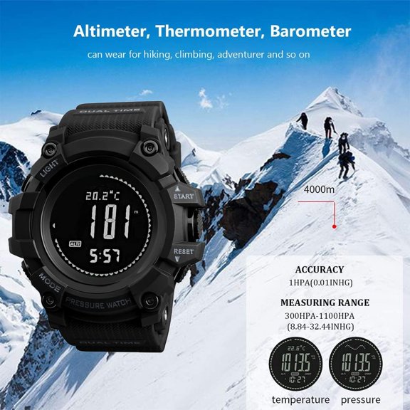 Watch Compass, Altimeter, Barometer, Thermometer, Temperature, Pedometer, Military Grade Waterproof Outdoor Sports Digital Watch for Men