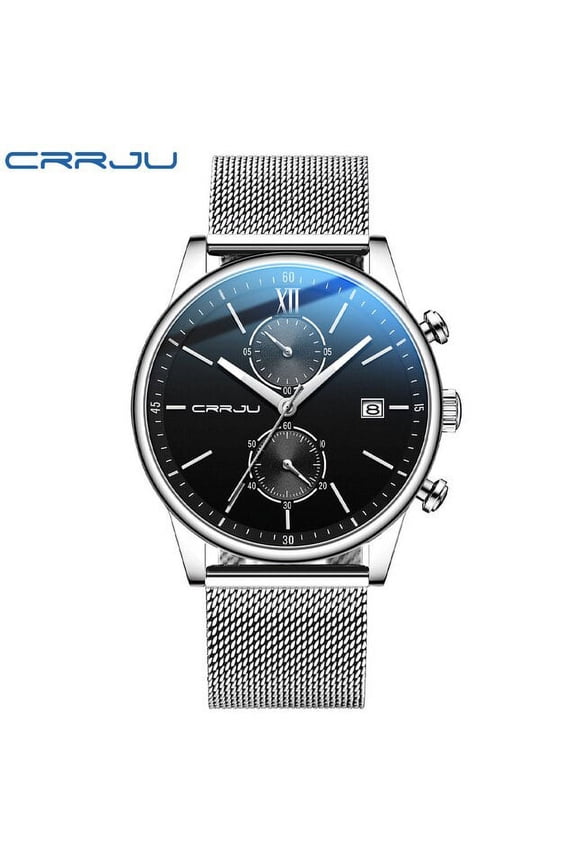 Watch Crrju Men Luxury Casual Quartz Wristwatches With Blue Hands Sport Chronograph Clock Stainless Steel Wrist Watches For Male - Quartz Wristwatches