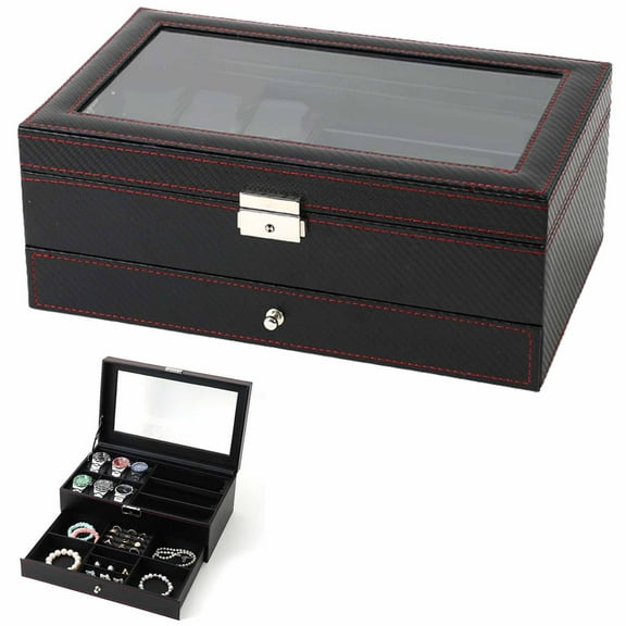 Watch Display Case TASTAN 12-Slot Pu Leather Watch Box – Jewelry & Watch Storage Case | Velvet-Lined Glass Lid Protector | Luxury Organizer for Collectors & Travel, Watch Holder, Brown