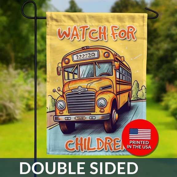 Watch For Children Flag Yellow School Bus Double Sided