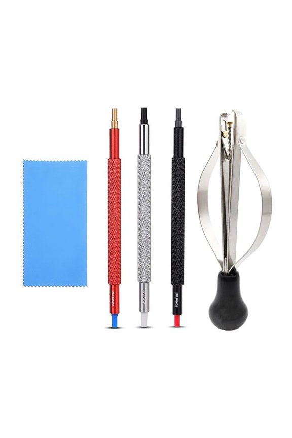 Watch Hand Remover Tool Set, 5 Piece Watch Repair Kit with Needle Extractors, Clamp and Cleaning Cloth, Plastic Watch Hand Puller Tools for Watch Dial Maintenance and DIY Watch Repair