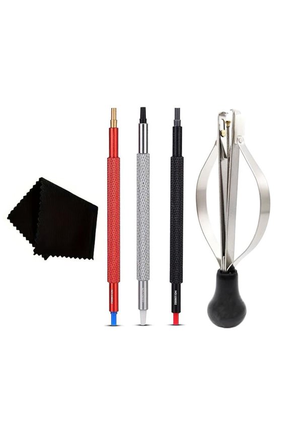 Watch Hand Remover Tool Set, 5 Piece Watch Repair Kit with Needle Extractors, Clamp and Cleaning Cloth, Plastic Watch Hand Puller Tools for Watch Dial Maintenance and DIY Watch Repair