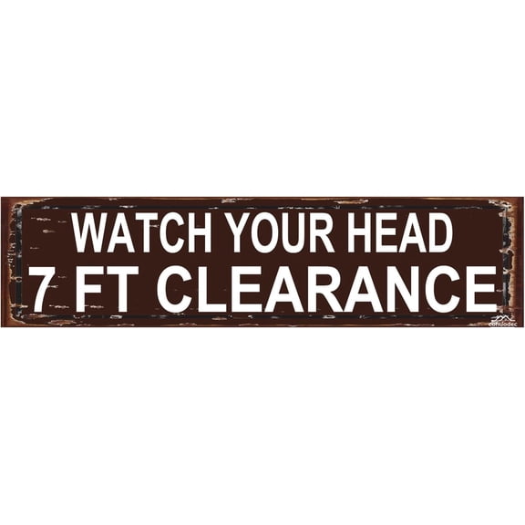 Watch Your Head 7 Ft Clearance Metal Warning Sign - 16x4 Inch Rustic Height Limit Plaque for Low Ceilings & Doorways - Vintage Safety Sign for Garage, Basement & Workshop