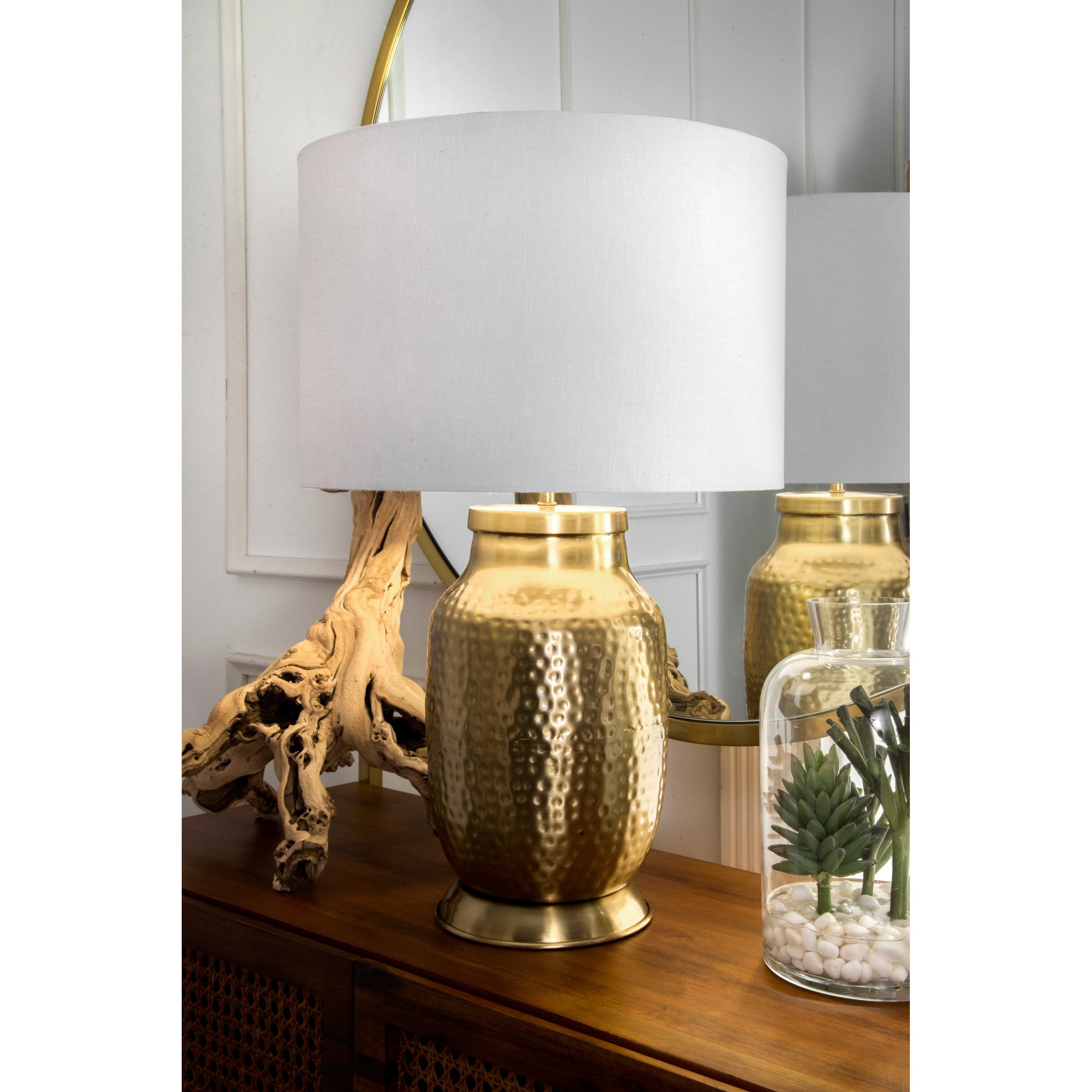 Watch Hill  23" Madison Hammered Iron Cotton Shade Brass Table Lamp