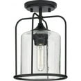 thumbnail image 1 of Watch Hill Collection One-Light Textured Black Clear Seeded Glass Farmhouse Semi-Flush Light, 1 of 5