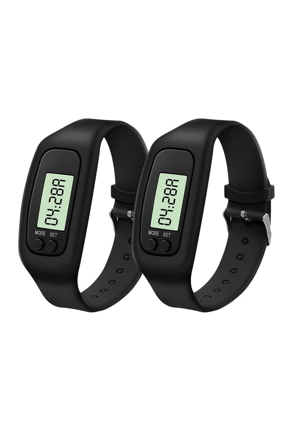 Howooi NICERIO 2pcs Men Women Electronic Watch Digital LCD Pedometer Run Step Walking Distance Calorie Counter Watch Bracelet (Black)