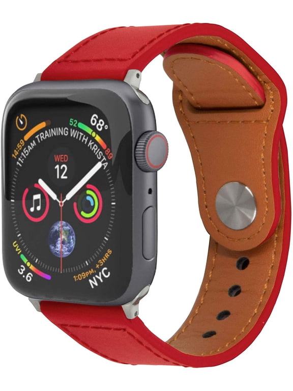 Watch Leather Band Strap, Genuine Premium Leather Band Compatible with Apple Watch (Red, 38/40 mm)