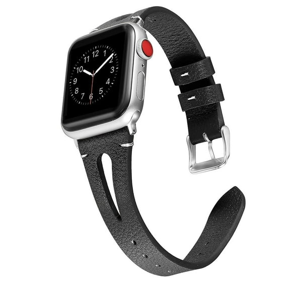 Watch Leather Band Strap, Genuine Premium Leather Wristband Compatible with Apple Watch (Black, 42/44 mm)