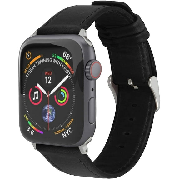 Watch Leather Band Strap, TUFRIND Genuine Premium Leather Band Compatible with Apple Watch (Pure Black, 38/40 mm)