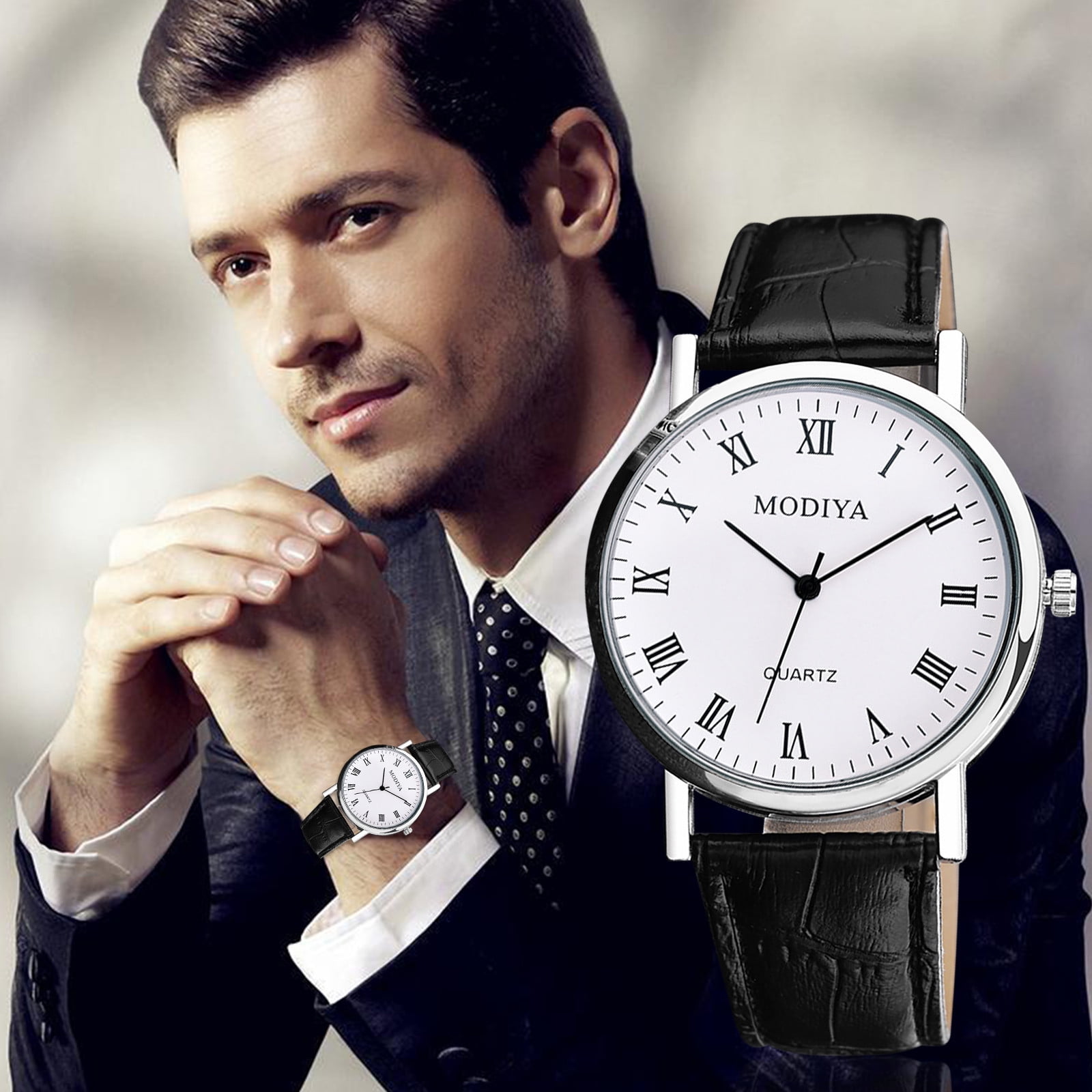 Watch Light Up Trend Dial Roman Scale Belt Classic Calendar Strap Men'S