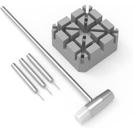 Watch Link Kit, Watch Band Adjustment Tool with Repair Holder, Double Hand Hammer and 3 Punch Pins (0.8/0.9/1.0mm)