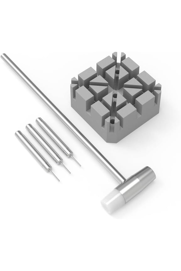 Watch Link  Kit, Watch Band Adjustment Tool with Repair Holder, Double Hand Hammer and 3 Punch Pins (0.8/0.9/1.0mm)