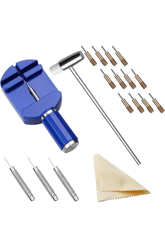 Watch Link Removal Kit Watch Adjustment Tool Kit with 12 count  Pins and 3 count Pin Punches 1 count  Hammer for Watch Band Strap Adjustment and Bracelet Sizing