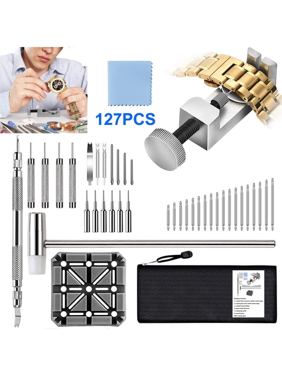 Watch Link Removal Tool Kit, Watch Band Tool Kit for Watch Repair, Bracelet Adjustment, Replacement and Resizing, Watch Strap Link Remover, Watch Band Repair Tool Kit with Spring Bars,Pins,127PCS