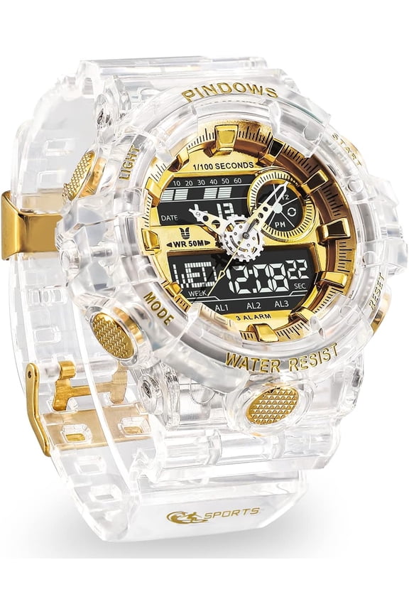 Watch for Men Watch Men Digital Sports Watch Large Digital Analog Dual Display Waterproof Watches with 3 Alarms Countdown Stopwatch Date Dual-Time LED Light Multifunctional Military Wrist Watches