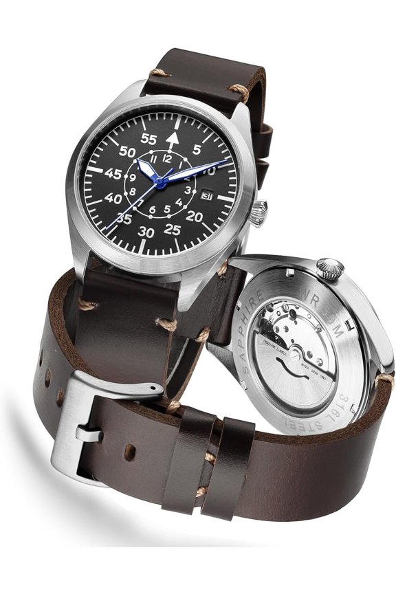 Watch Men's Aviator Wrist Watch Automatic Movement Retro Mechanical Watches Stainless Steel Case with Luminous