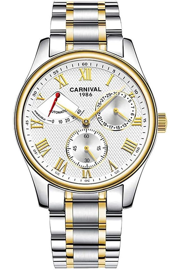 Watch Mens Calendar with Power Reserve Display Automatic Watch Gold Silver Stainless Steel