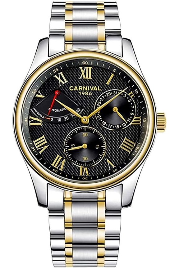 Watch Mens Calendar with Power Reserve Display Automatic Watch Gold Silver Stainless Steel