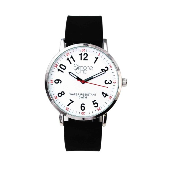 Watch for Nurse, Medical Professionals and Students  With Second Hand, Easy Read Dial - Hour & Second Arabic Time Indicator, and Silicone Band with Various Colour choice, Nurse Watch- Black