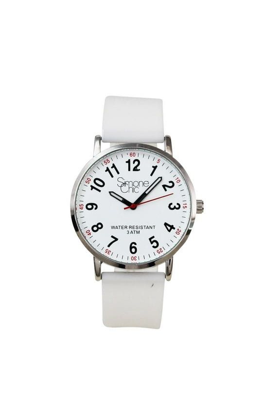 Watch for Nurse, Medical Professionals and Students  With Second Hand, Easy Read Dial - Hour & Second Arabic Time Indicator, and Silicone Band with Various Colour choice, Nurse Watch- White