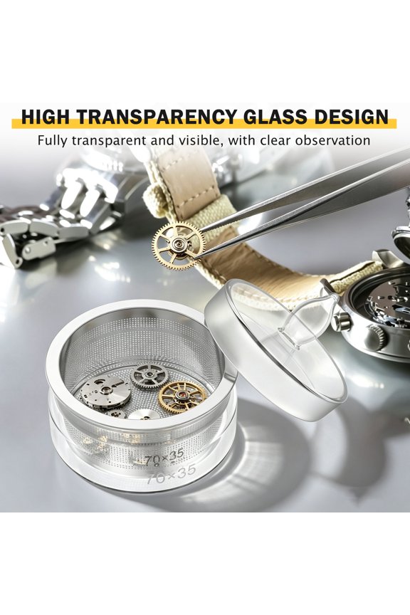 Watch Oil Part Washing Jar 2.76x1.18 in Watch Repair Cleaner Tool with Stainless Steel Mesh Strainer Glass Cleaning Container for Maintenance Modification Lid Easy to Maintain
