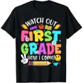 thumbnail image 1 of Watch Out First Grade Here I Come Colorful Back to School Student Graphic T-Shirt Funny Retro Elementary School Apparel, 1 of 6