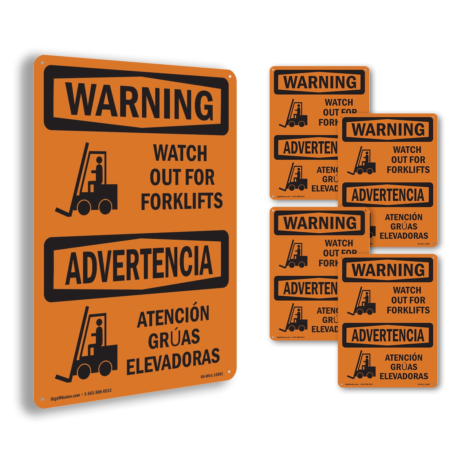 Watch Out For Forklifts Symbol Bilingual OSHA WARNING Aluminum Sign 24 ...