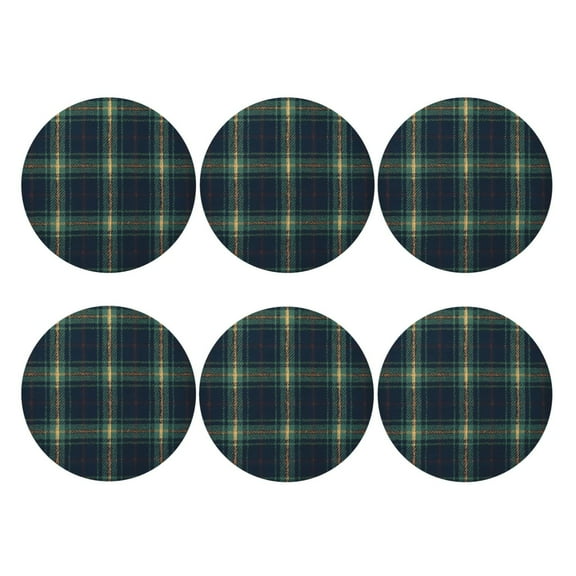 Watch Plaid Black Leather Drink Coasters for Drinks (6 Pack) for Tabletop Protection Round Shape