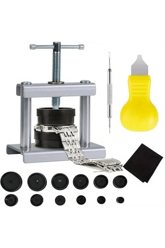 Professional Watch Press Tool Kit with 12 Dies, for 16-50mm Round Watch Back Case Closer & Battery Replacement