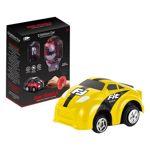 Watch Remote Control Car with Portable Racing Vehicle and Wristband Controller, Mini Electronic Toy Car, Interactive Racing Game, Yellow