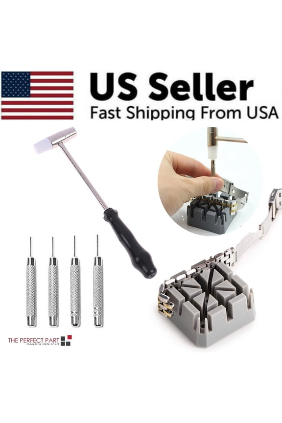 Watch Repair Band Link Remover Tool Kit - Hammer Punch Pins Watch Strap Holder