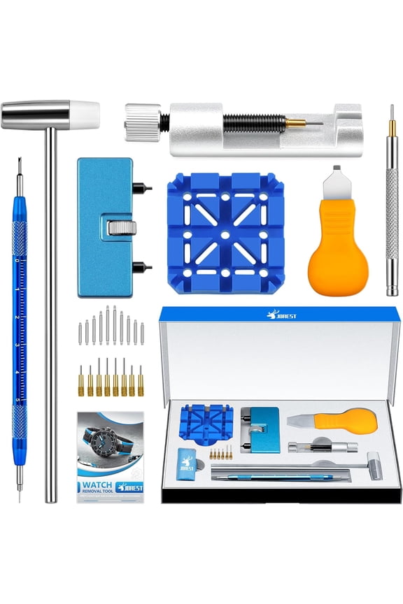 Watch Repair Tool Kit for Battery Replacement, Strap Adjustment Resizing, Watch Link Pin Remover, Watch Opening, Pry Knife Case Opener for Watch Back Removal, with Watch Hammer, Spring Bars