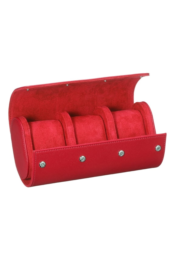 Watch Roll Travel Leather Case, Portable 3 Watch Roll Box Red