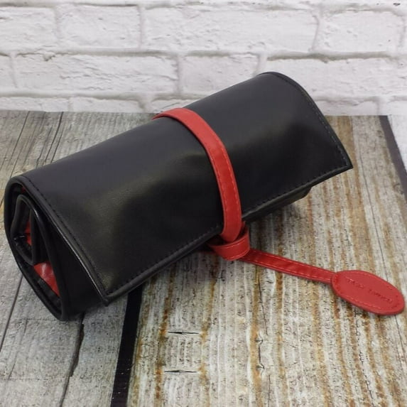 Watch Roll Up Case Organizer Storage for Bands Straps Watches Accessories Black Red