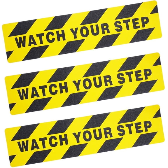 Watch Your Step Floor Decals Stickers,Happon 3 Pack 6" x 24" Watch Your Step Floor Tape,Anti Slip Warning Sign Sticker Adhesive Non-Slip Abrasive Decal for Workplace Home Safety Wet Floor Caution