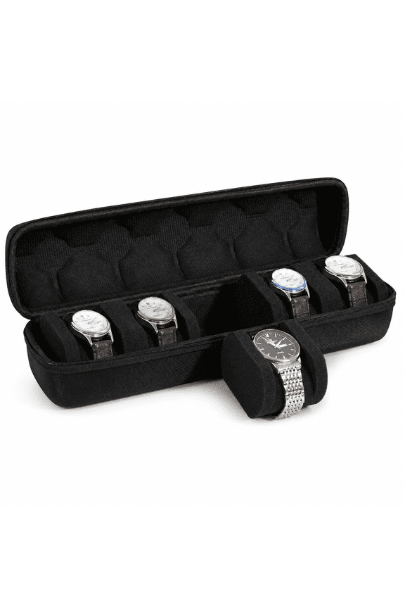 Watch Storage Box, 5-Slot Watch Case 34x9x8cm, Smartwatch Organizer, Sponge EVA Portable for Apple, Huawei, Travel, & More