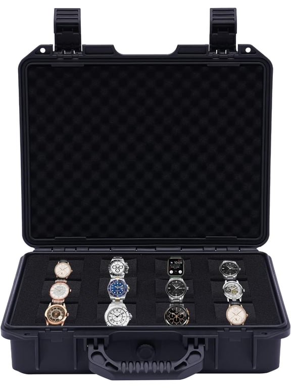Watch Storage Box Suitcase Case Display Storage Case,Watch Box Display Case Jewelry Storage Holder Organizer (Black 12-Slot Watch Storage Box)