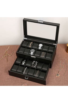 Watch Storage Boxes 24 Slot Lockable 2-Tier Organizer Watch Showcase Glass Top
