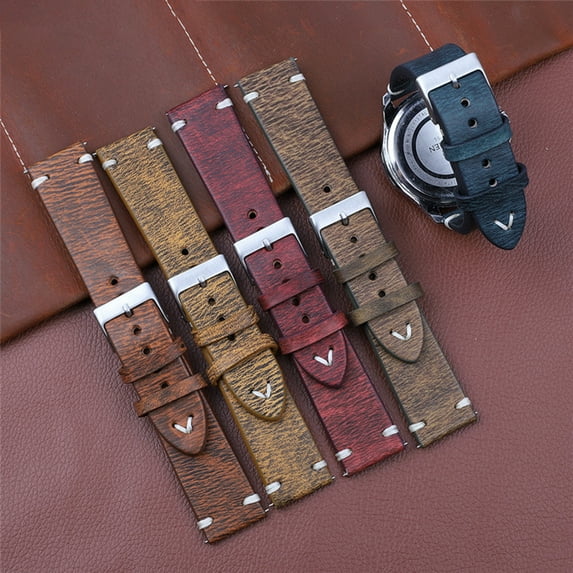 Watch Strap Detachable Waterproof Soft Vintage Leather Sports Wristwatch Strap Replacement for Men